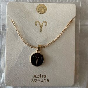 ARIES Zodiac Sign Pendant Necklace Gold Tone